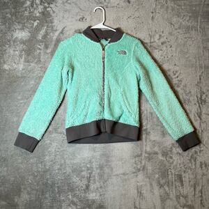 The North Face Sz Medium Turquoise Fuzzy Jacket Full Zip Long Sleeve‎ Girls